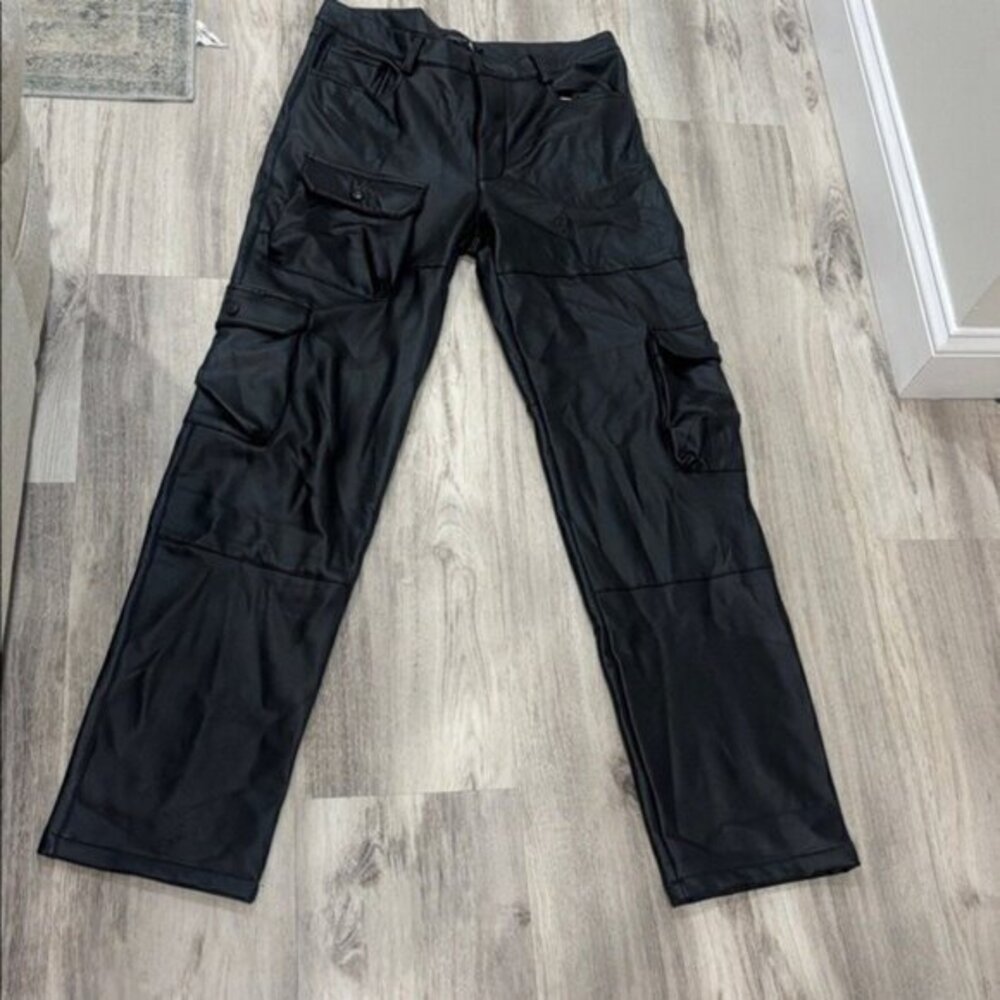 American Stitch Black faux leather cargo pants size 31 straight leg